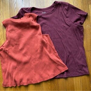 Old navy basics bundle orange mock neck maroon snug T-shirt